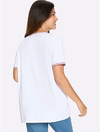 T-shirt long à col rond et manches courtes avec motif cœurs - Taille standard - Moda Vilona