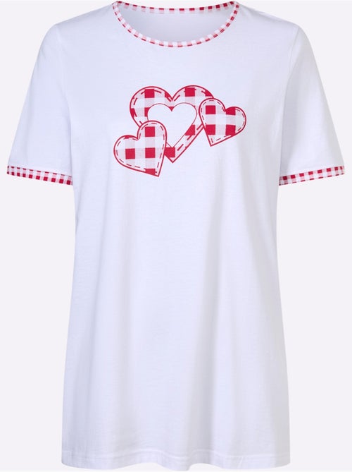 T-shirt long à col rond et manches courtes avec motif cœurs - Taille standard - Moda Vilona - Kiabi T-shirt long à col rond et manches courtes avec motif cœurs - Taille standard - Moda Vilona - Kiabi