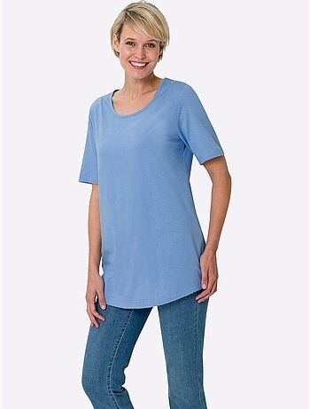 T-shirt long à col rond et manches courtes avec ourlet arrondi - Taille standard - Moda Vilona