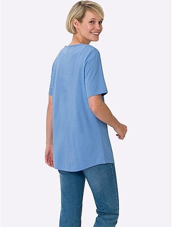 T-shirt long à col rond et manches courtes avec ourlet arrondi - Taille standard - Moda Vilona