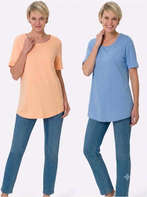T-shirt long à col rond et manches courtes avec ourlet arrondi - Taille standard - Moda Vilona - Kiabi T-shirt long à col rond et manches courtes avec ourlet arrondi - Taille standard - Moda Vilona - Kiabi