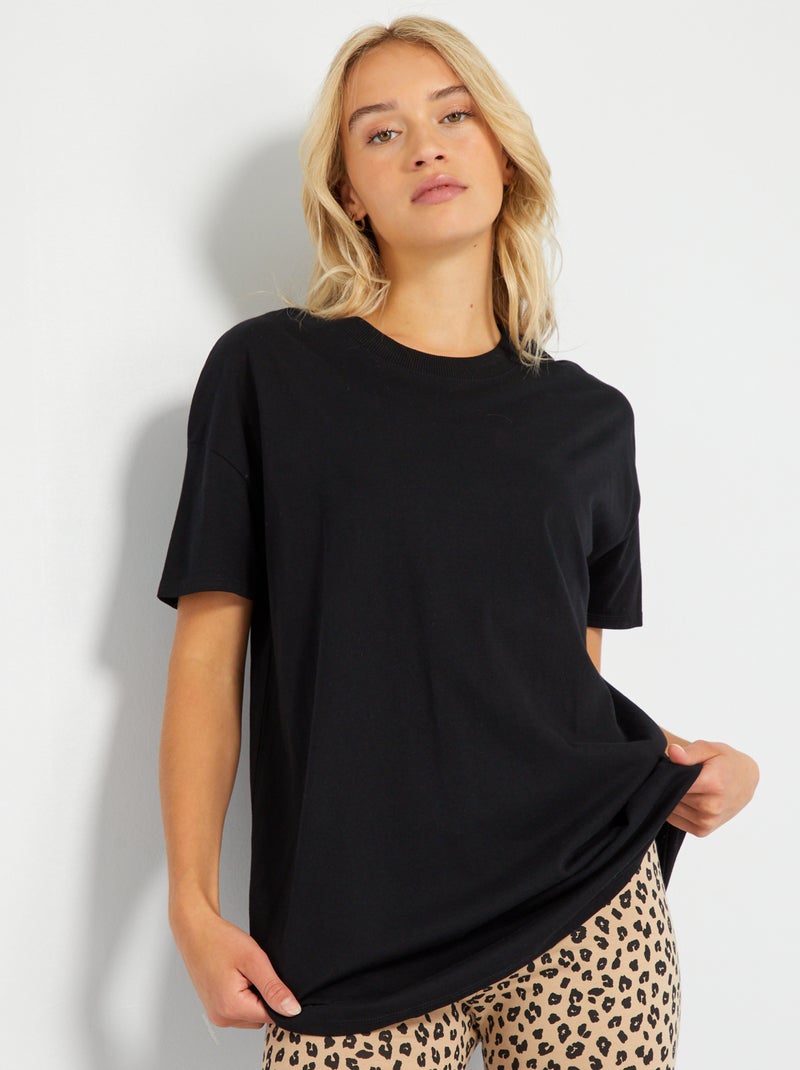 T-shirt long à col rond Noir - Kiabi
