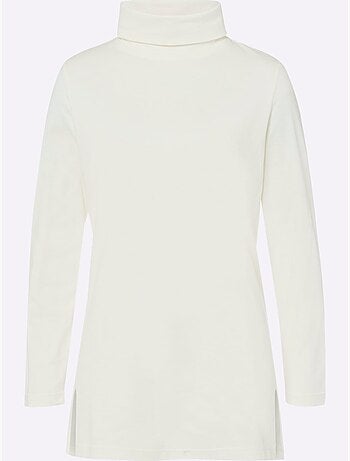 T-shirt long avec col roulé et fentes latérales hautes - taille standard - moda vilona