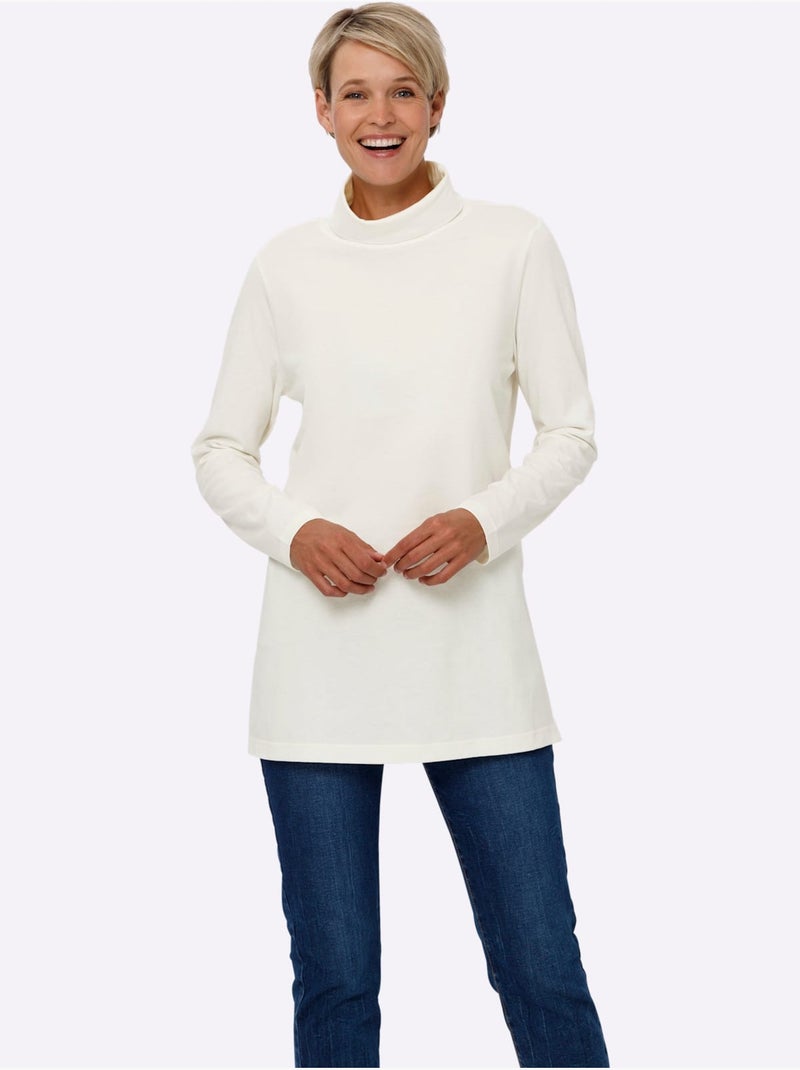 T-shirt long à col roulé et fentes latérales hautes - taille standard - moda vilona Ecru - Kiabi