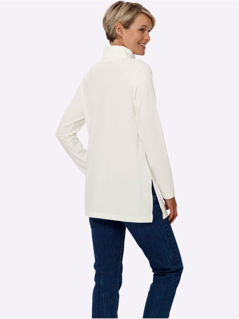 T-shirt long à col roulé et fentes latérales hautes - taille standard - moda vilona Ecru - Kiabi
