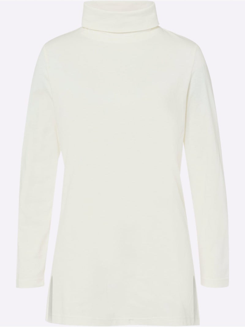 T-shirt long à col roulé et fentes latérales hautes - taille standard - moda vilona Ecru - Kiabi