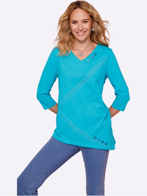 T-shirt long à col V avec boutons et manches 3/4 - Taille standard - Moda Vilona - Kiabi