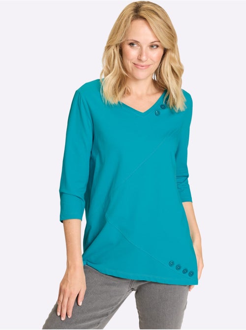 T-shirt long à col V avec boutons et manches 3/4 - Taille standard - Moda Vilona - Kiabi