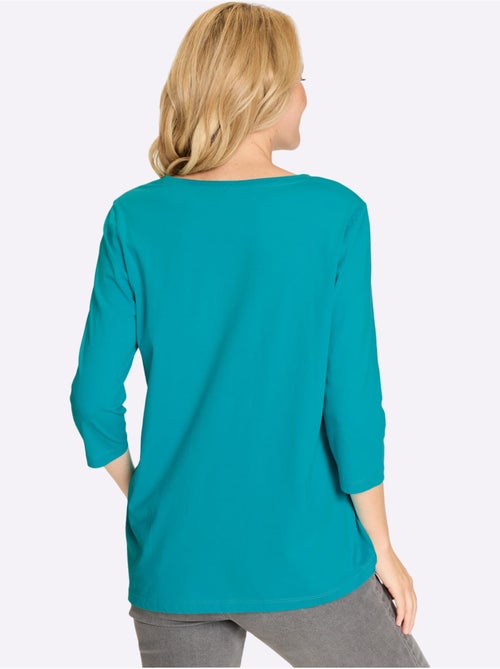 T-shirt long à col V avec boutons et manches 3/4 - Taille standard - Moda Vilona - Kiabi