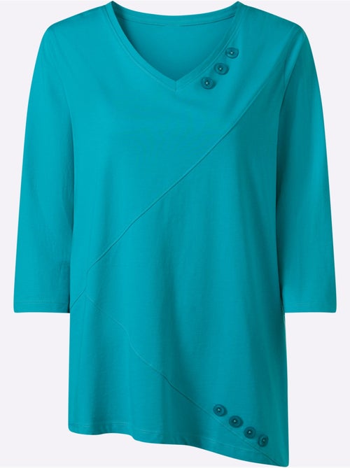T-shirt long à col V avec boutons et manches 3/4 - Taille standard - Moda Vilona - Kiabi