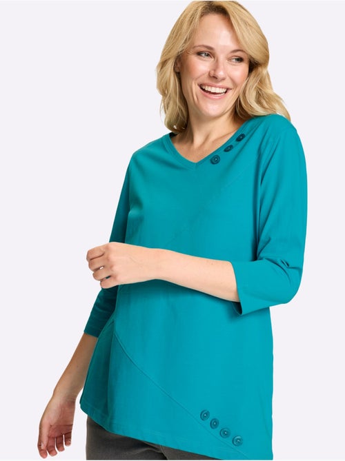 T-shirt long à col V avec boutons et manches 3/4 - Taille standard - Moda Vilona - Kiabi