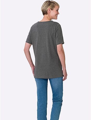 T-shirt long à encolure v avec imprimé graphique devant - taille standard - moda vilona