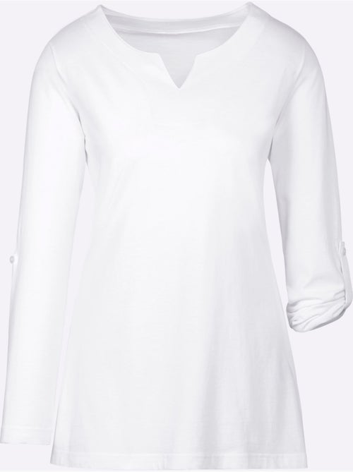 T-shirt long à col V et manches 3/4 retroussables - Taille standard - Moda Vilona - Kiabi