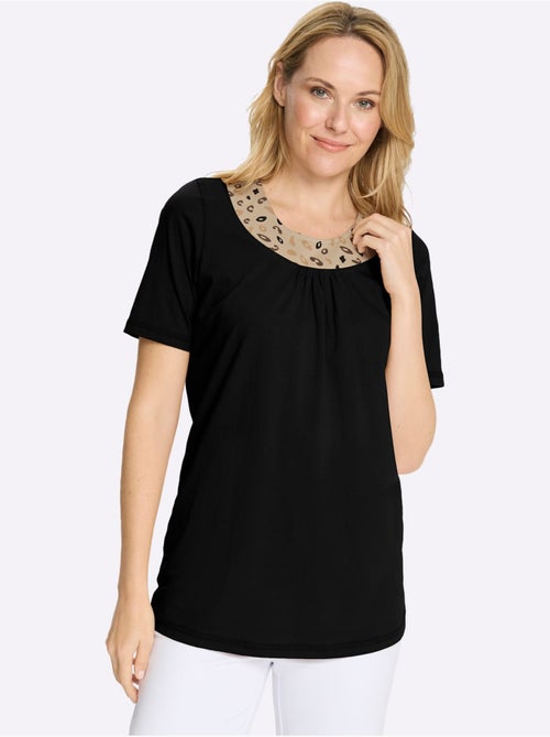 T-shirt long à encolure ornée et motif léopard - Taille standard - Moda Vilona - Kiabi