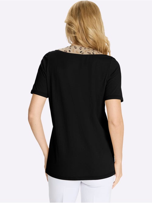 T-shirt long à encolure ornée et motif léopard - Taille standard - Moda Vilona - Kiabi