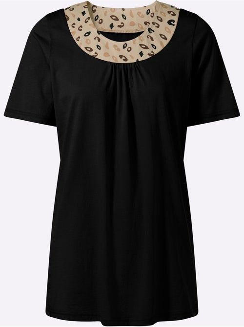 T-shirt long à encolure ornée et motif léopard - Taille standard - Moda Vilona - Kiabi