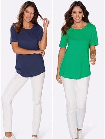 T-shirt long à col rond et manches courtes avec ourlet arrondi - Taille standard - Moda Vilona