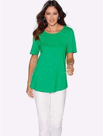 T-shirt long à col rond et manches courtes avec ourlet arrondi - Taille standard - Moda Vilona
