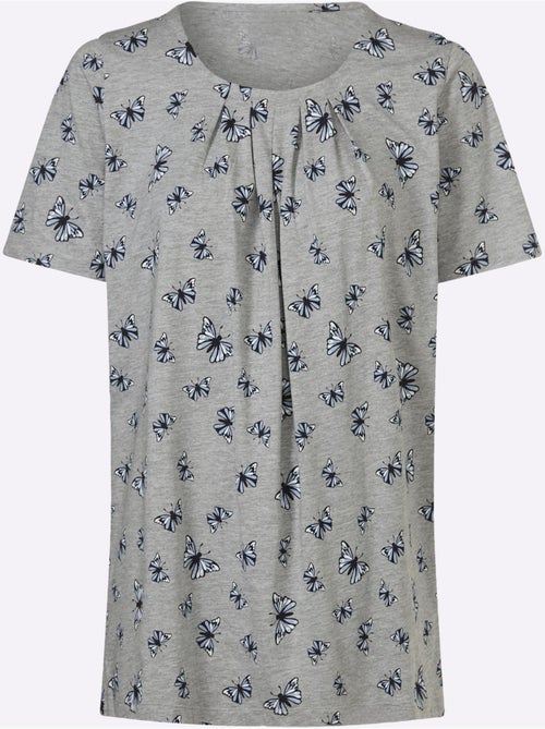 T-shirt long à encolure ronde avec imprimé papillon et petits plis - Taille standard - Moda Vilona - Kiabi T-shirt long à encolure ronde avec imprimé papillon et petits plis - Taille standard - Moda Vilona - Kiabi