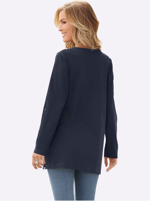 T-shirt long à encolure ronde avec manches retroussables et brides - taille standard - moda vilona - Kiabi