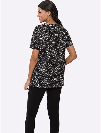 T-shirt long à col rond avec motif à pois en coupe évasée - taille standard - moda vilona