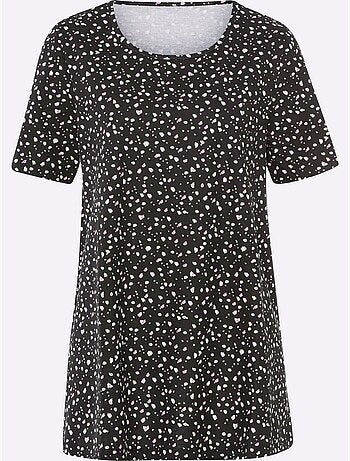 T-shirt long à col rond avec motif à pois en coupe évasée - taille standard - moda vilona
