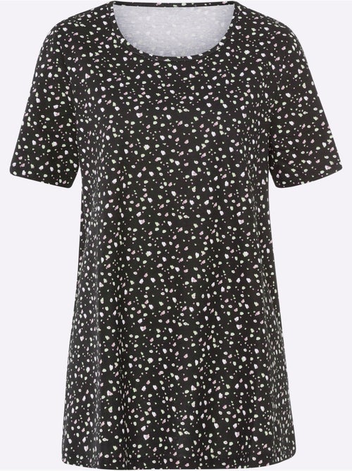 T-shirt long à encolure ronde avec motif à pois et manches courtes - taille standard - moda vilona - Kiabi T-shirt long à encolure ronde avec motif à pois et manches courtes - taille standard - moda vilona - Kiabi