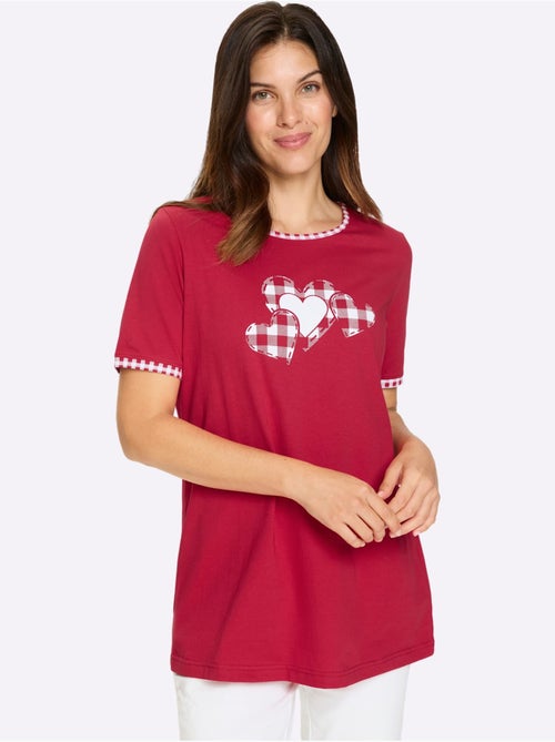 T-shirt long à encolure ronde avec motif cœurs et manches courtes - Taille standard - Moda Vilona - Kiabi