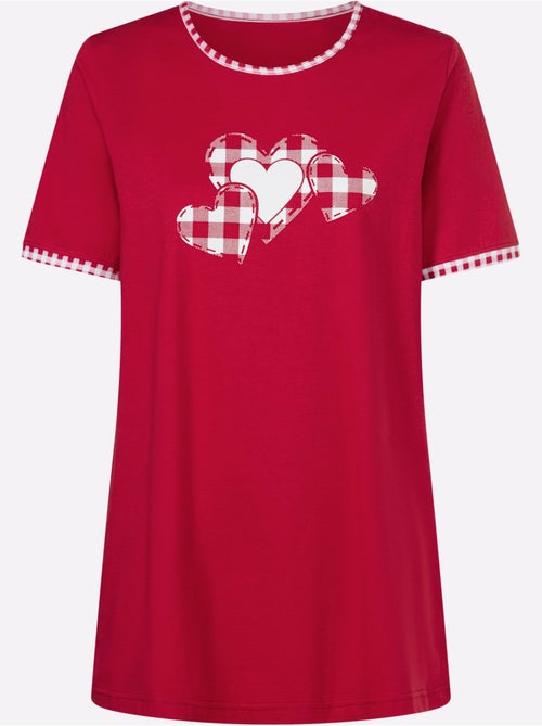 T-shirt long à encolure ronde avec motif cœurs et manches courtes - Taille standard - Moda Vilona - Kiabi