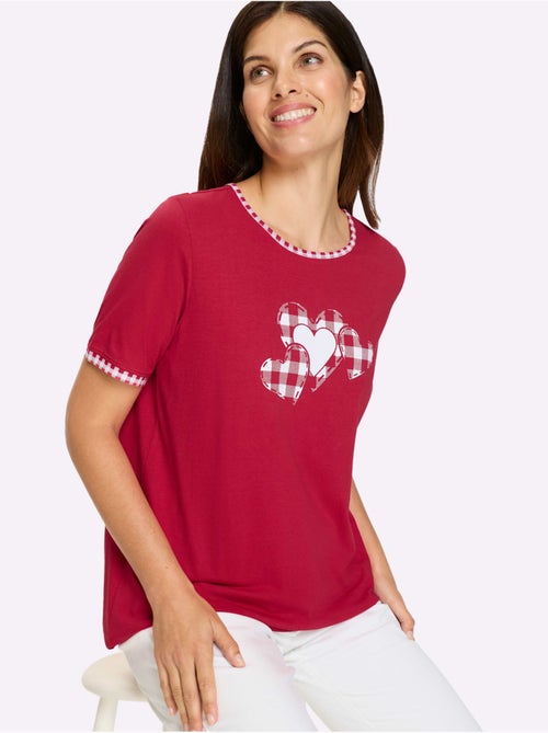 T-shirt long à encolure ronde avec motif cœurs et manches courtes - Taille standard - Moda Vilona - Kiabi