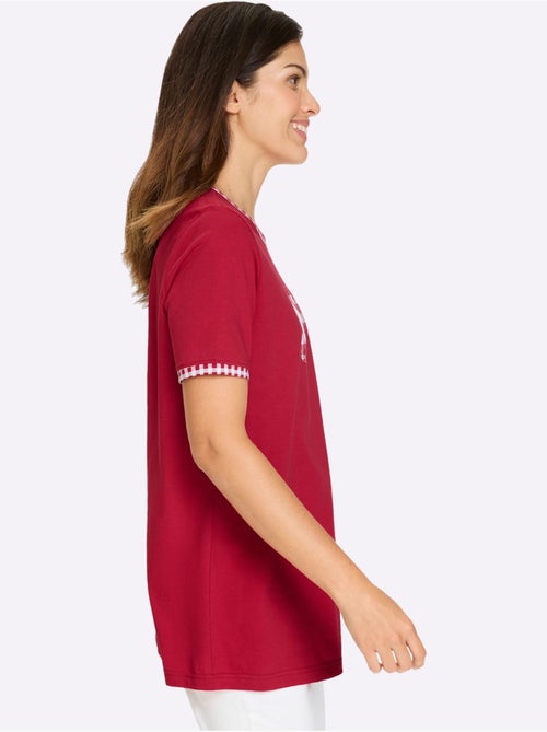 T-shirt long à encolure ronde avec motif cœurs et manches courtes - Taille standard - Moda Vilona - Kiabi