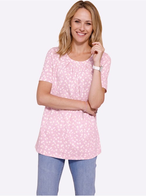 T-shirt long à encolure ronde avec motif floral et manches courtes - Taille standard - Moda Vilona - Kiabi T-shirt long à encolure ronde avec motif floral et manches courtes - Taille standard - Moda Vilona - Kiabi