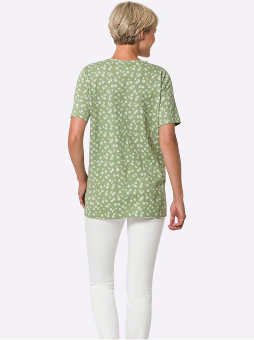 T-shirt long à encolure ronde avec plissés et motif floral - Taille standard - Moda Vilona - Kiabi