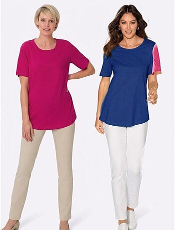 T-shirt long à col rond et manches courtes avec ourlet arrondi - Taille standard - Moda Vilona
