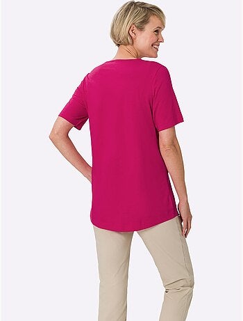 T-shirt long à col rond et manches courtes avec ourlet arrondi - Taille standard - Moda Vilona