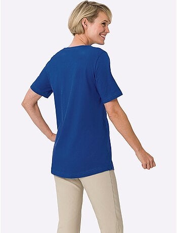 T-shirt long à col rond et manches courtes avec ourlet arrondi - Taille standard - Moda Vilona
