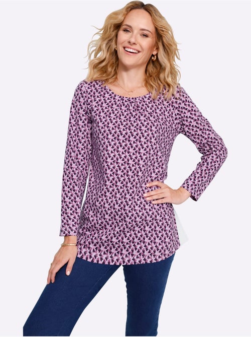 T-shirt long à encolure ronde froncée avec imprimé floral - taille standard - moda vilona - Kiabi T-shirt long à encolure ronde froncée avec imprimé floral - taille standard - moda vilona - Kiabi