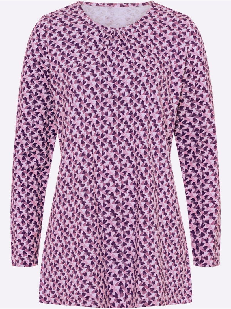 T-shirt long à encolure ronde froncée avec imprimé floral - taille standard - moda vilona Violet - Kiabi