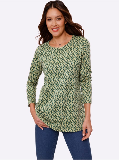 T-shirt long à encolure ronde froncée avec motif floral - taille standard - moda vilona - Kiabi T-shirt long à encolure ronde froncée avec motif floral - taille standard - moda vilona - Kiabi