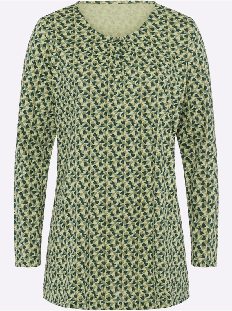 T-shirt long à encolure ronde froncée avec motif floral - taille standard - moda vilona Vert tilleul - Kiabi