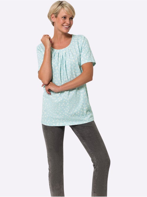 T-shirt long à encolure ronde plissée avec motifs floraux - Taille standard - Moda Vilona - Kiabi T-shirt long à encolure ronde plissée avec motifs floraux - Taille standard - Moda Vilona - Kiabi