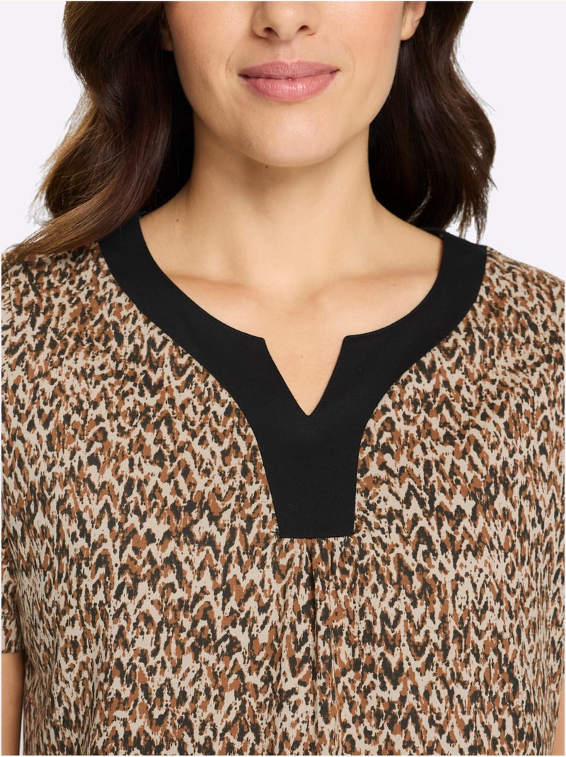 T-shirt long à encolure V avec motifs imprimés et manches courtes - Taille standard - Moda Vilona Ambre - Kiabi