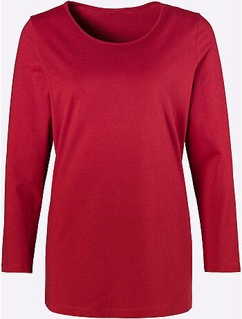 T-shirt long à fentes latérales avec col rond et manches longues - Taille standard - Moda Vilona