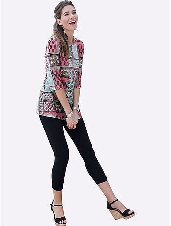 T-shirt long à manches 3/4 avec motifs géométriques et empiècements - taille standard - moda vilona