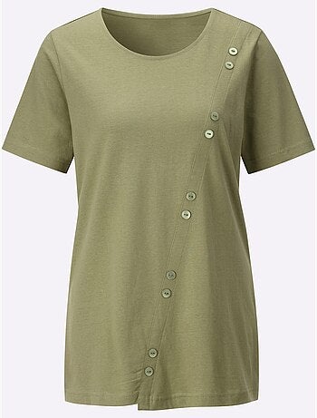 T-shirt long à manches courtes avec boutons décoratifs en diagonale - Taille standard - Witt