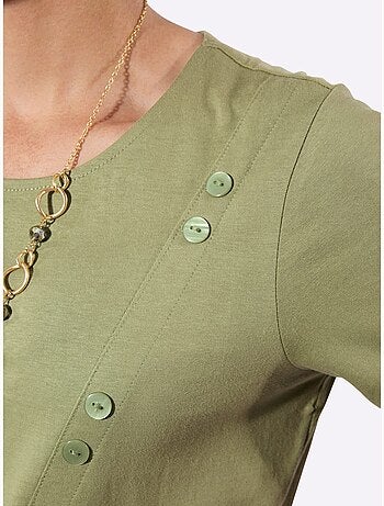 T-shirt long à manches courtes avec boutons décoratifs en diagonale - Taille standard - Witt