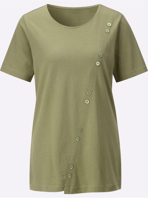 T-shirt long à manches courtes avec boutons décoratifs en diagonale - Taille standard - Witt - Kiabi T-shirt long à manches courtes avec boutons décoratifs en diagonale - Taille standard - Witt - Kiabi