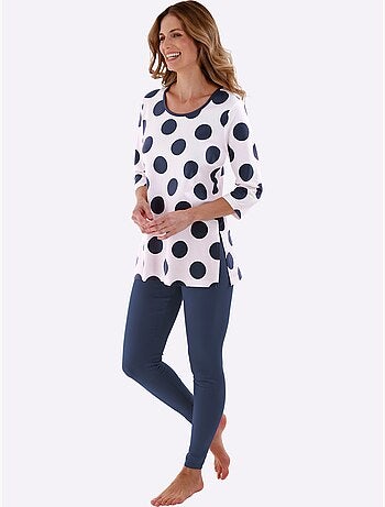 T-shirt long à motifs pois avec encolure ronde et manches 3/4 - Taille standard - Witt