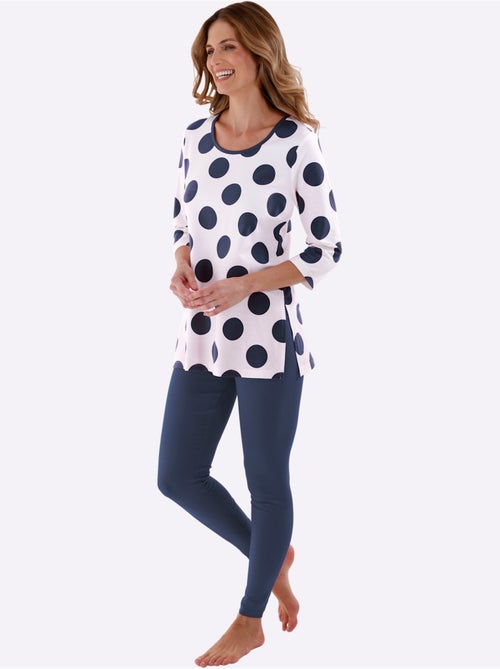 T-shirt long à motifs pois avec encolure ronde et manches 3/4 - Taille standard - Witt - Kiabi T-shirt long à motifs pois avec encolure ronde et manches 3/4 - Taille standard - Witt - Kiabi