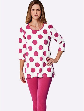 T-shirt long à pois avec encolure ronde et manches 3/4 - Taille standard - Witt